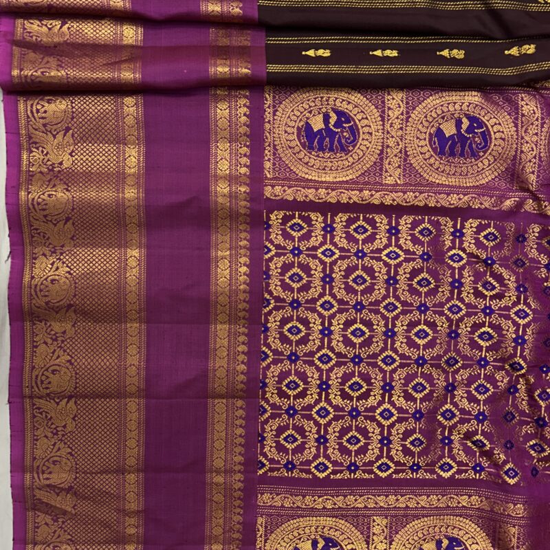 Brown & Royal Purple Handloom Pure Silk Gadwal Saree - view 3