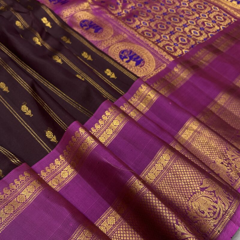 Brown & Royal Purple Handloom Pure Silk Gadwal Saree - view 4