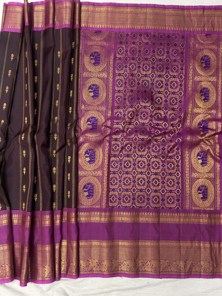 Brown & Royal Purple Handloom Pure Silk Gadwal Saree - view 2
