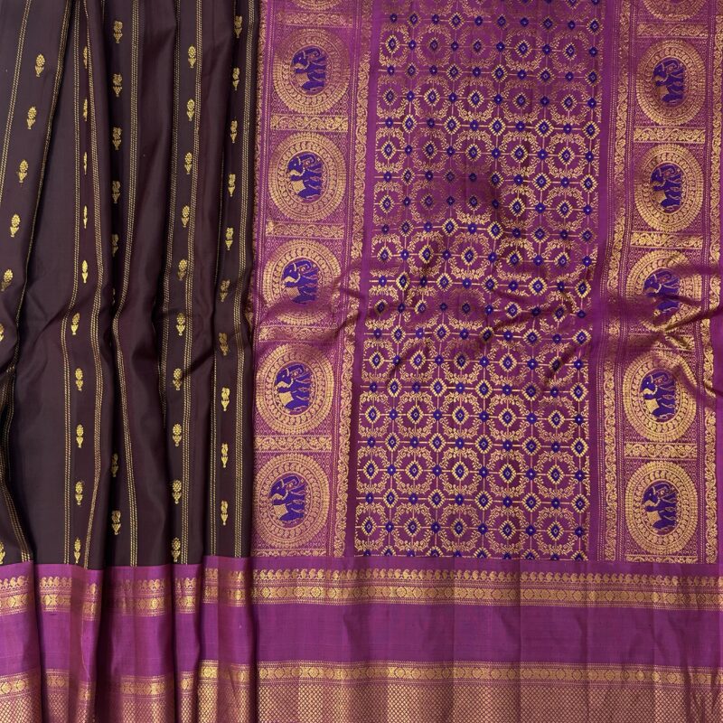 Brown & Royal Purple Handloom Pure Silk Gadwal Saree - view 2