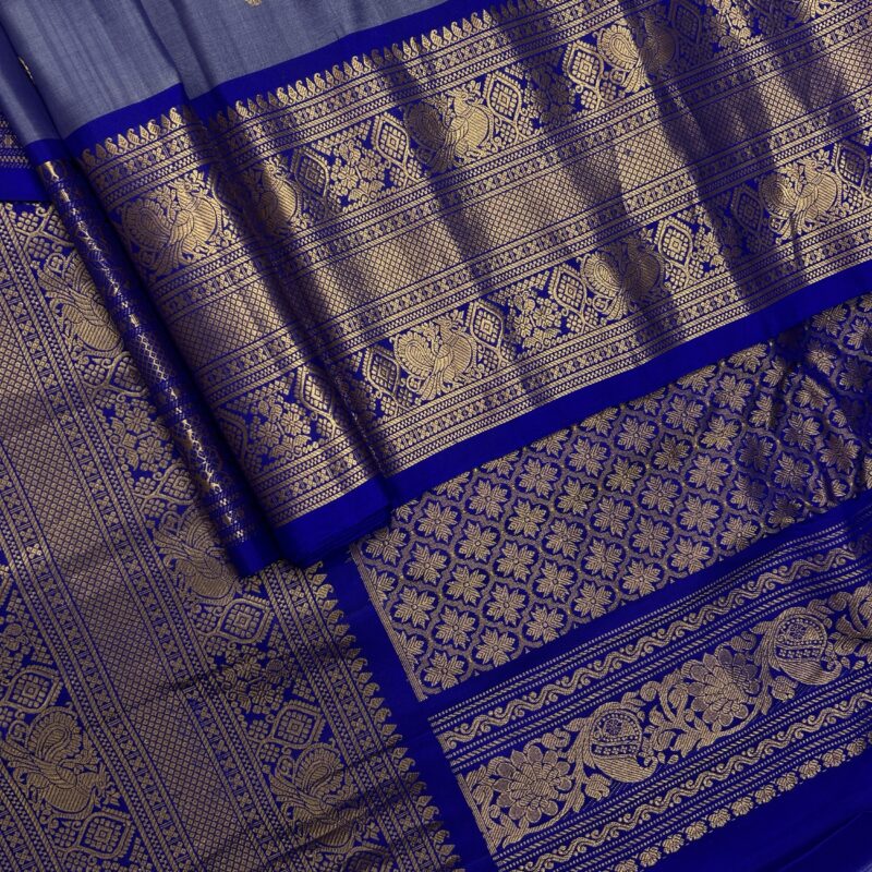 Lavender Pastel & Royal Blue Handloom Pure Silk Gadwal Saree - view 8
