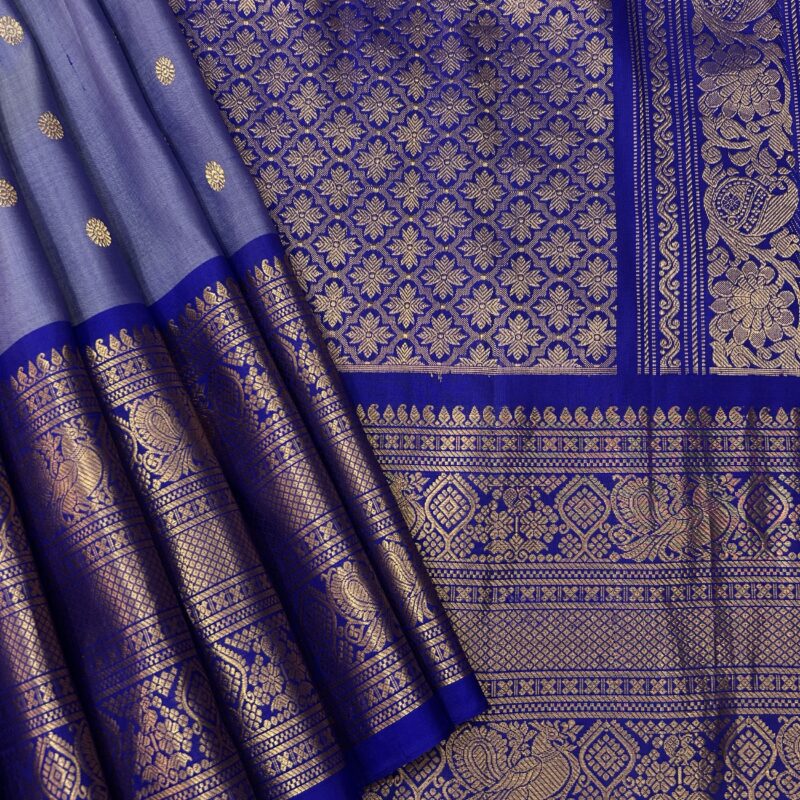 Lavender Pastel & Royal Blue Handloom Pure Silk Gadwal Saree - view 5