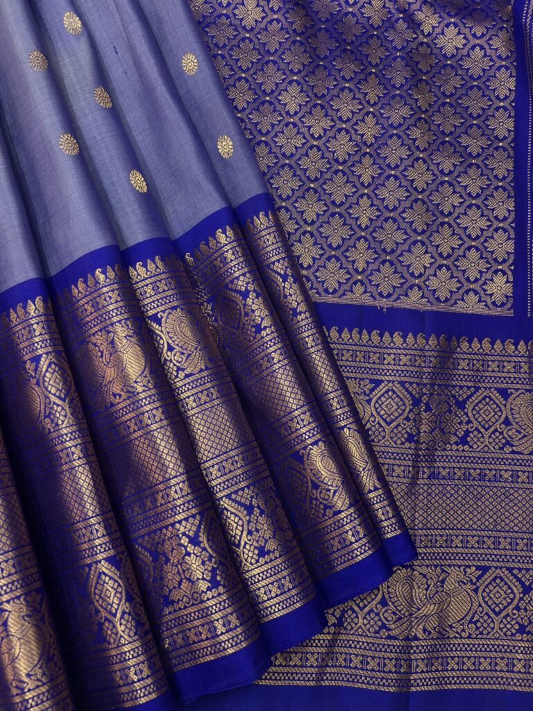 Lavender Pastel & Royal Blue Handloom Pure Silk Gadwal Saree