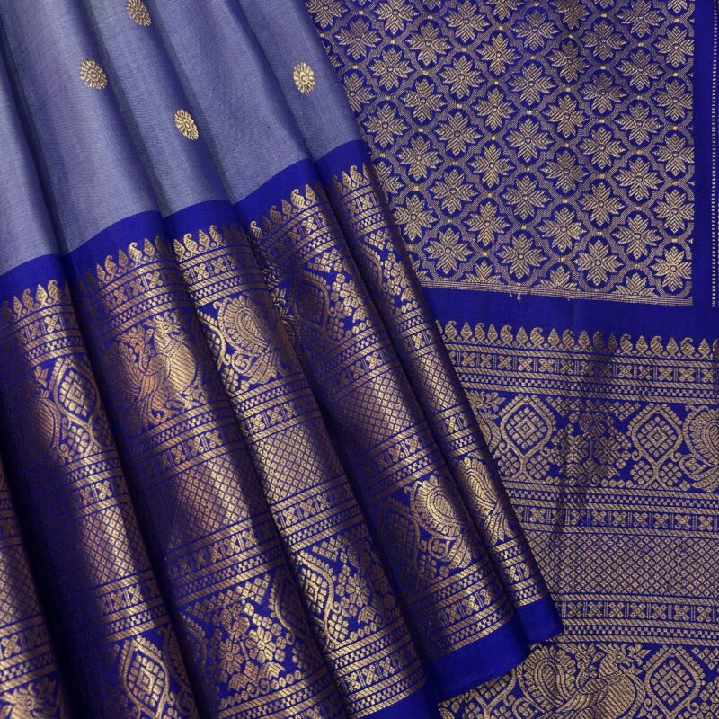 Lavender Pastel & Royal Blue Handloom Pure Silk Gadwal Saree
