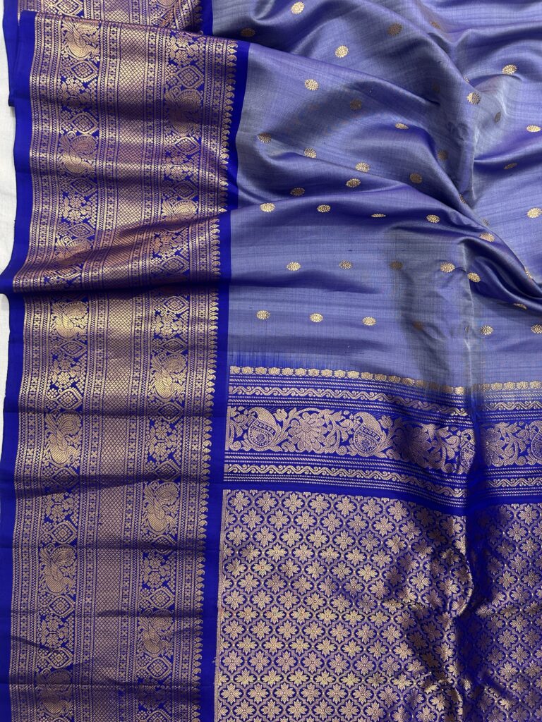 Lavender Pastel & Royal Blue Handloom Pure Silk Gadwal Saree - view 2