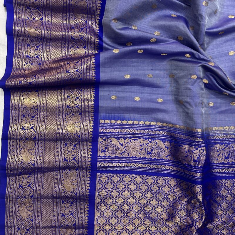Lavender Pastel & Royal Blue Handloom Pure Silk Gadwal Saree - view 2