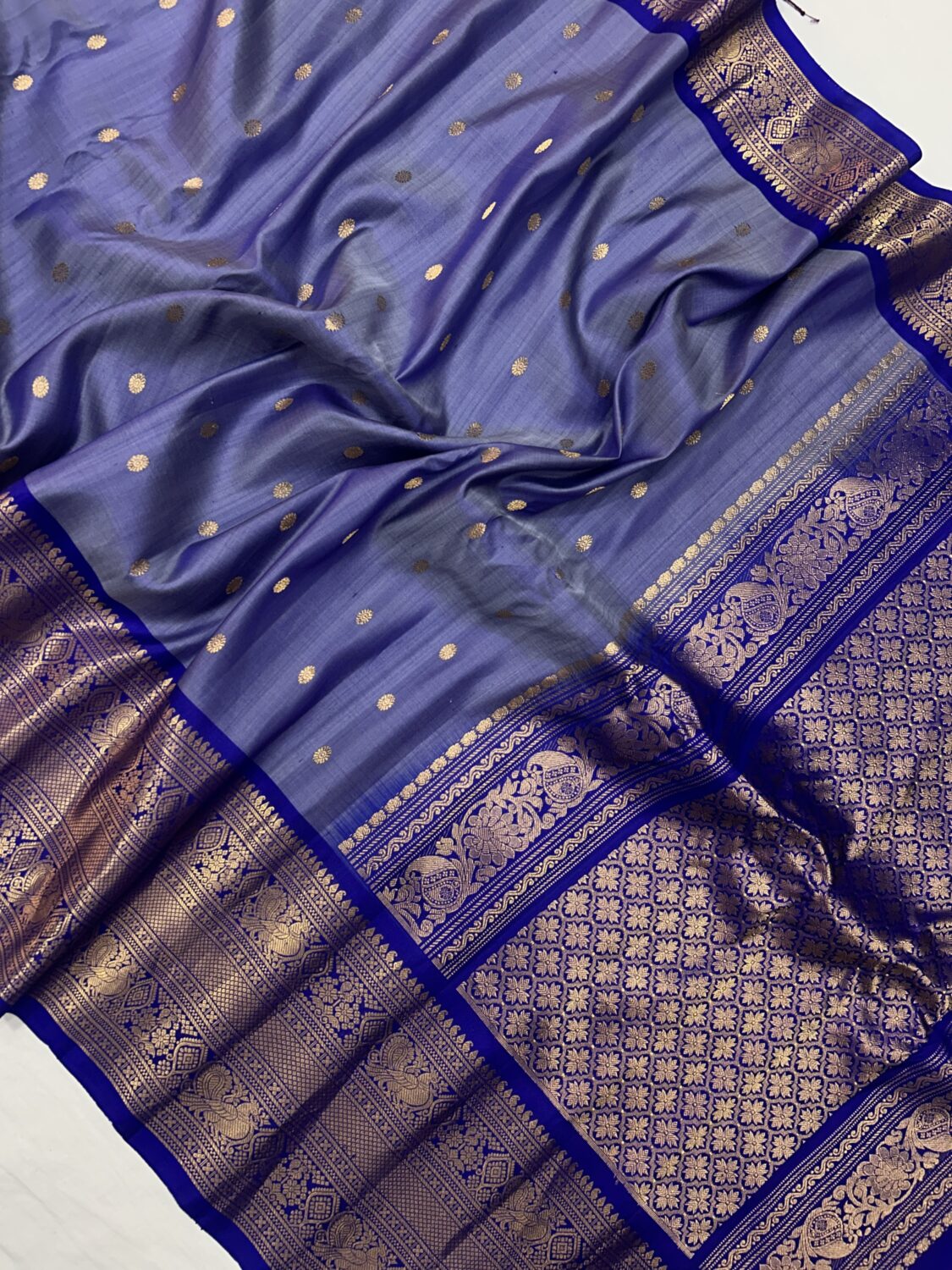 Lavender Pastel & Royal Blue Handloom Pure Silk Gadwal Saree