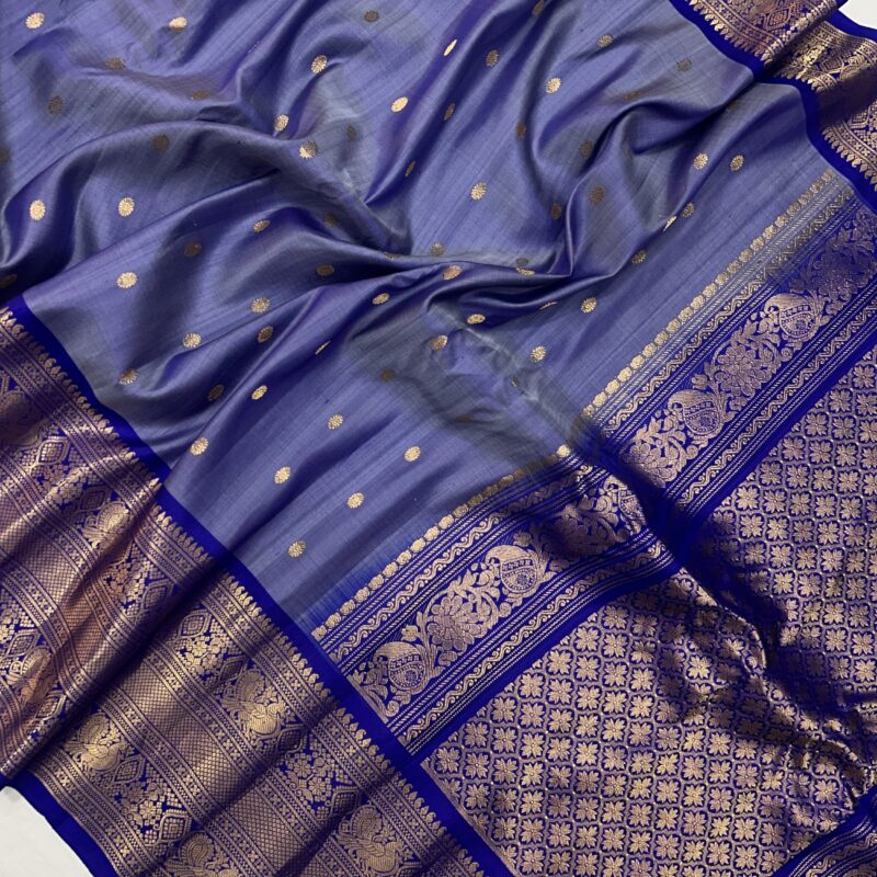 Lavender Pastel & Royal Blue Handloom Pure Silk Gadwal Saree - view 3