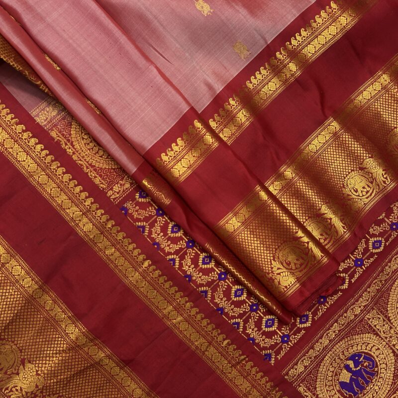 Dusty Rose & Maroon Handloom Pure Silk Gadwal Saree