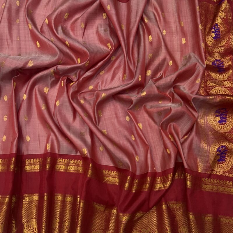 Dusty Rose & Maroon Handloom Pure Silk Gadwal Saree - view 3