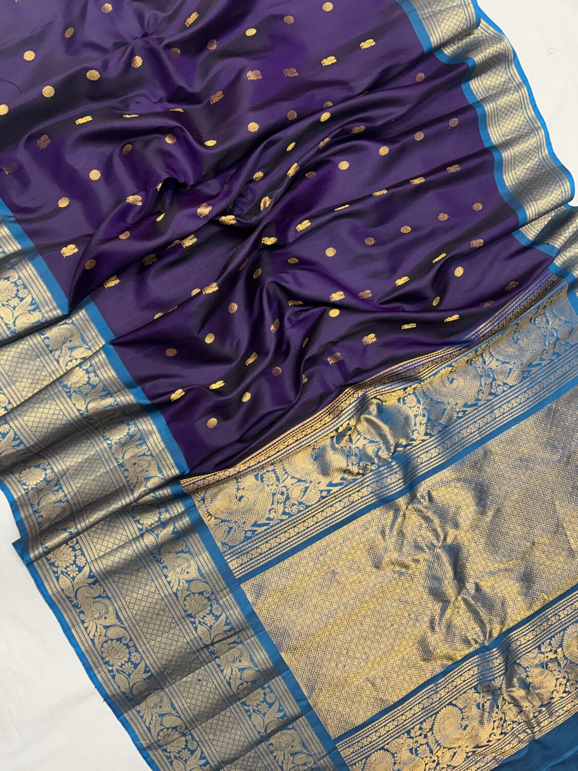 Royal Purple & Peacock Blue Handloom Pure Silk Gadwal