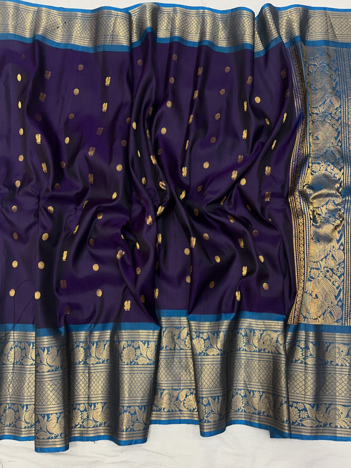 Royal Purple & Peacock Blue Handloom Pure Silk Gadwal