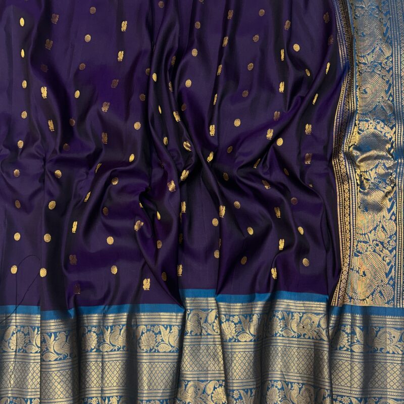 Royal Purple & Peacock Blue Handloom Pure Silk Gadwal - view 2