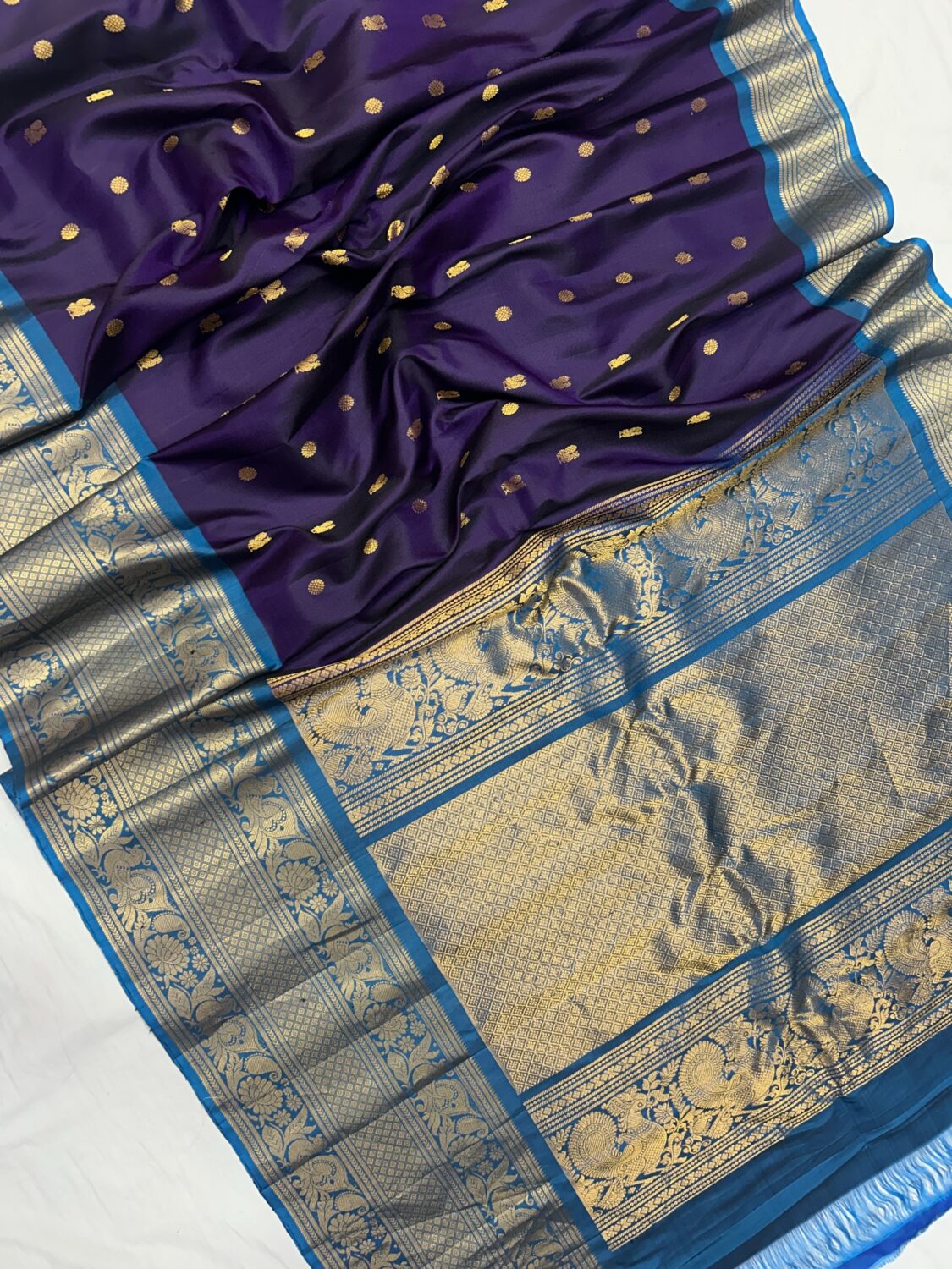 Royal Purple & Peacock Blue Handloom Pure Silk Gadwal