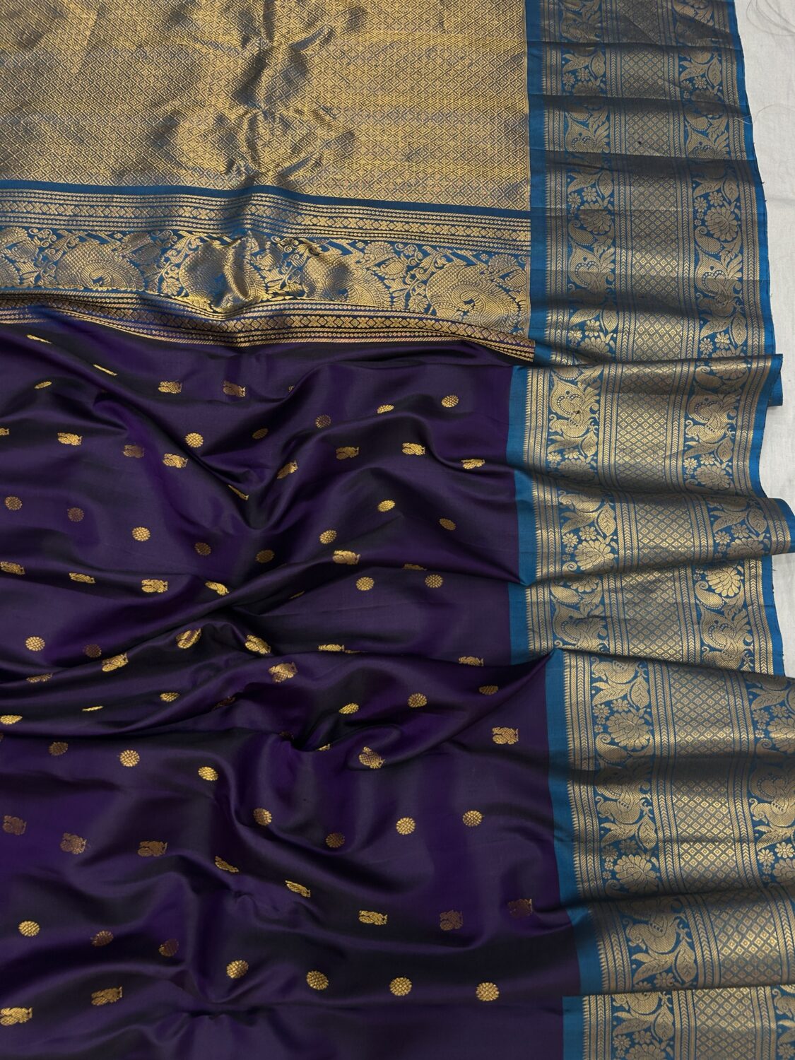 Royal Purple & Peacock Blue Handloom Pure Silk Gadwal