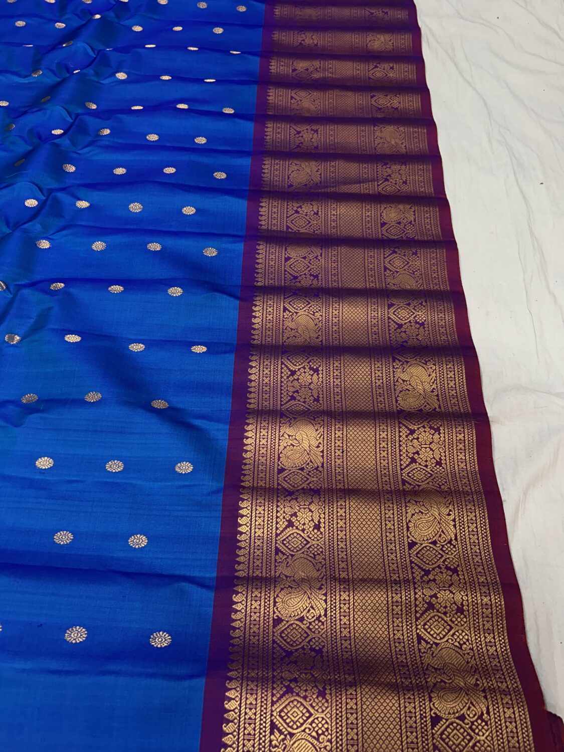 Royal Blue & Wine Handloom Pure Silk Gadwal Saree