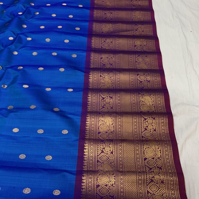 Royal Blue & Wine Handloom Pure Silk Gadwal Saree - view 4