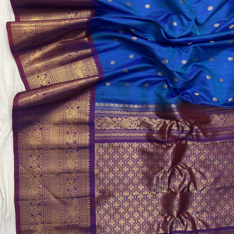 Royal Blue & Wine Handloom Pure Silk Gadwal Saree - view 3