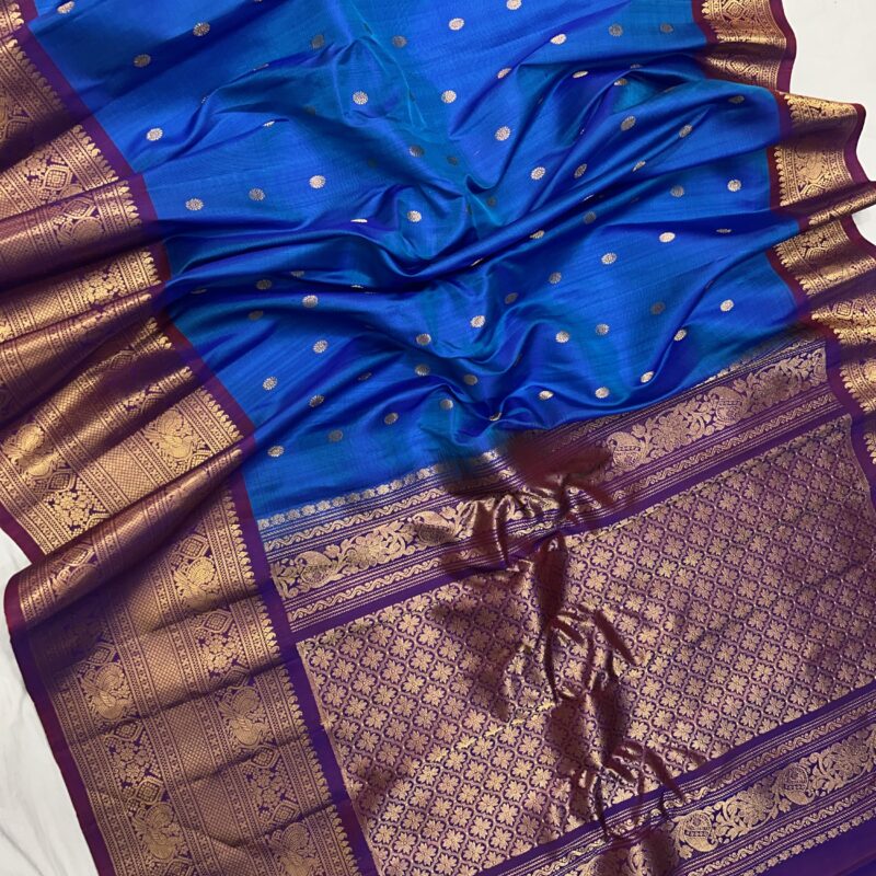 Royal Blue & Wine Handloom Pure Silk Gadwal Saree - view 2
