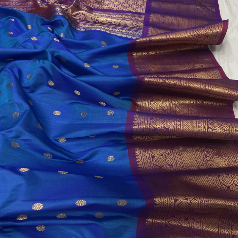 Royal Blue & Wine Handloom Pure Silk Gadwal Saree