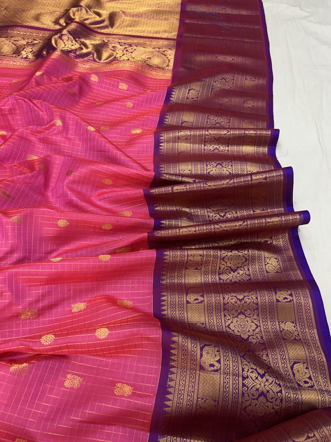 Pink Purple Contrast Pure Gadwal Handloom Silk Saree