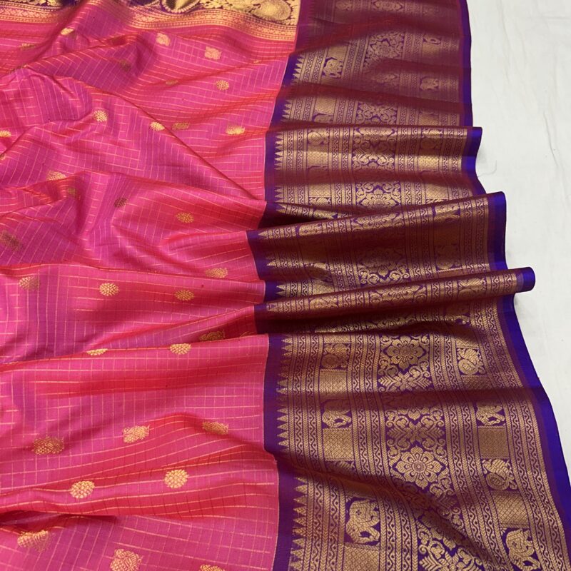 Pink Purple Contrast Pure Gadwal Handloom Silk Saree - view 2