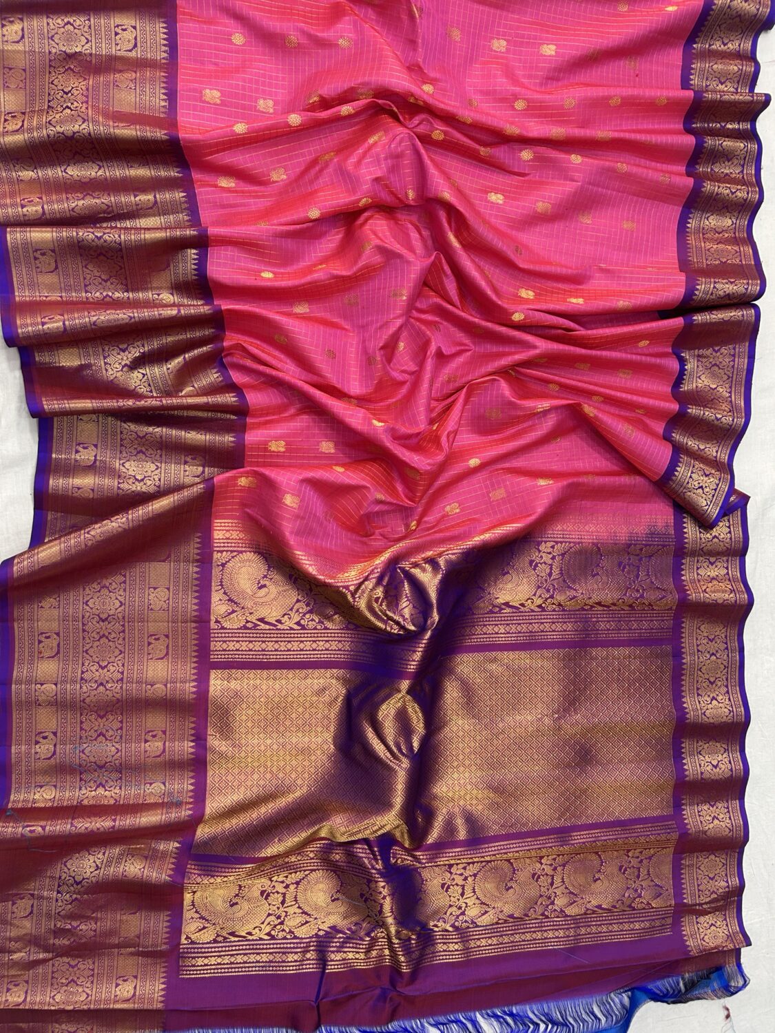 Pink Purple Contrast Pure Gadwal Handloom Silk Saree
