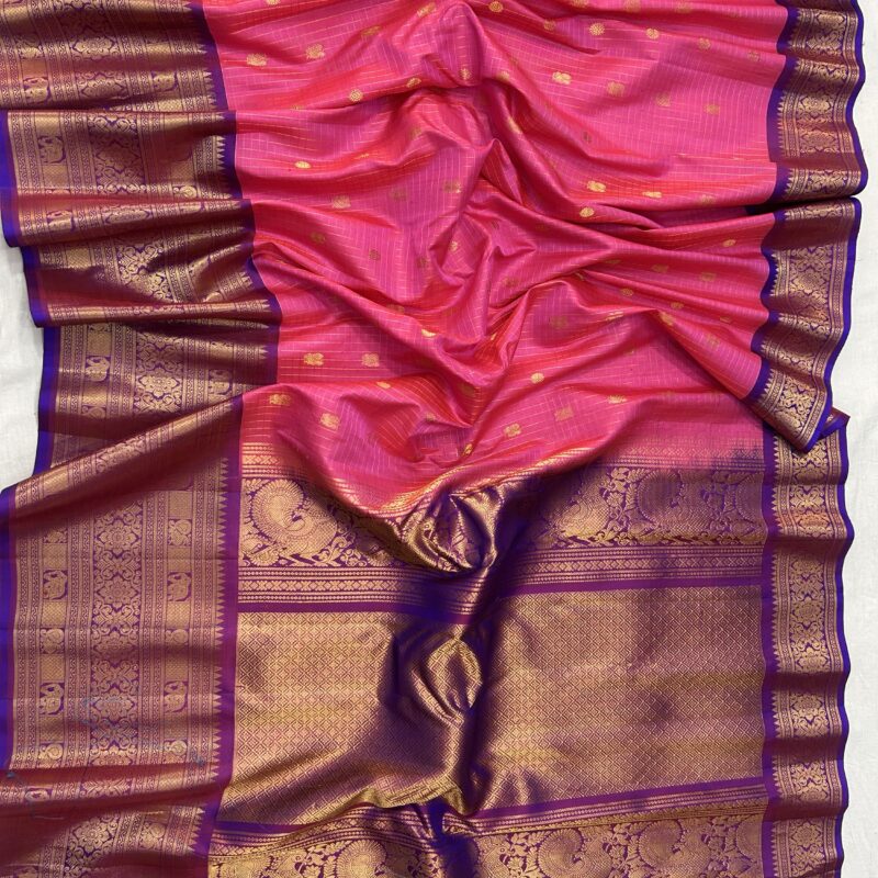 Pink Purple Contrast Pure Gadwal Handloom Silk Saree - view 3