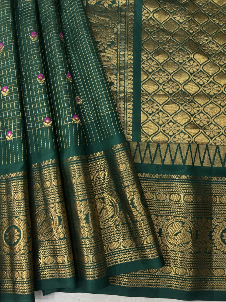 Bottle Green Pure Gadwal Silk Saree