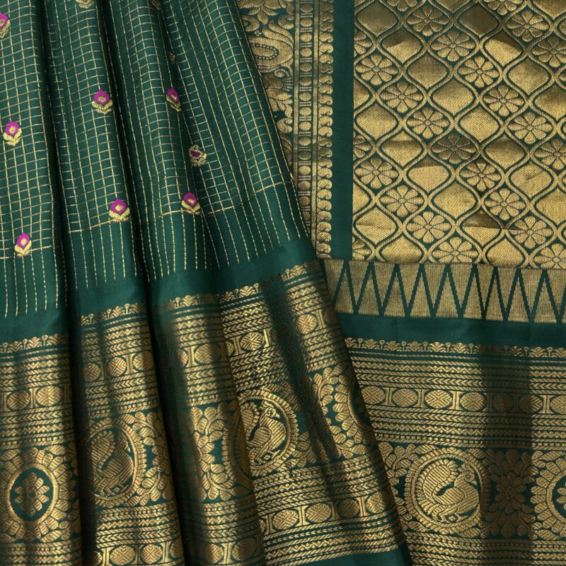 Bottle Green Pure Gadwal Silk Saree