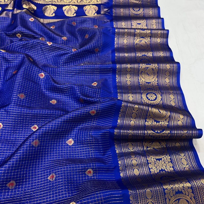 Royal Blue Zari Tissue Saree - view 2