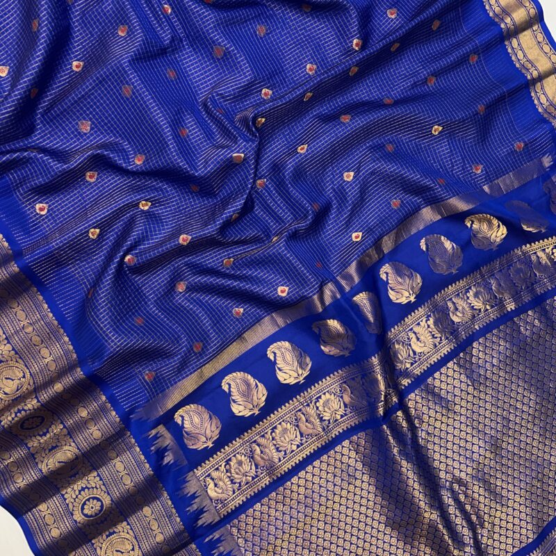 Royal Blue Zari Tissue Saree - view 3