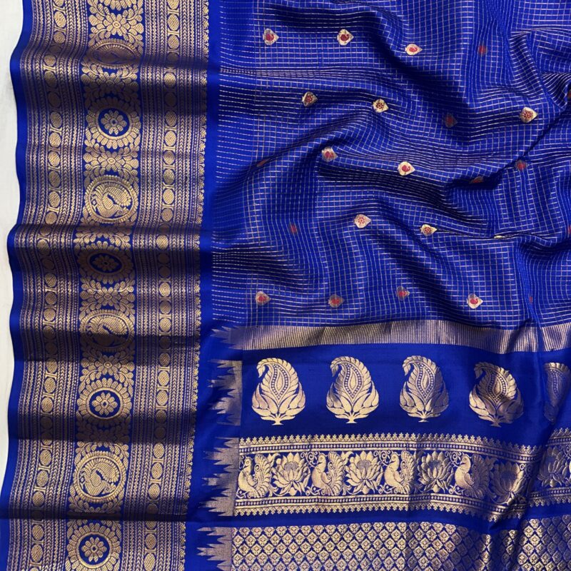 Royal Blue Zari Tissue Saree - view 4