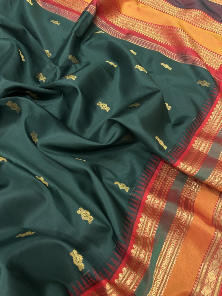 Bottle Green Pure Silk Gadwal Saree