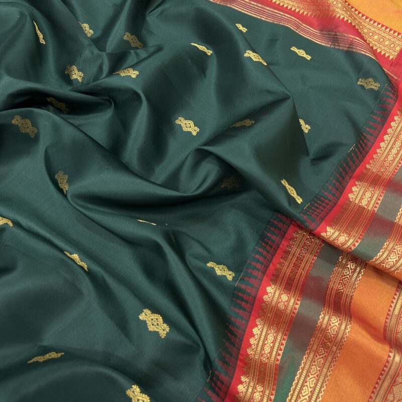 Bottle Green Pure Silk Gadwal Saree