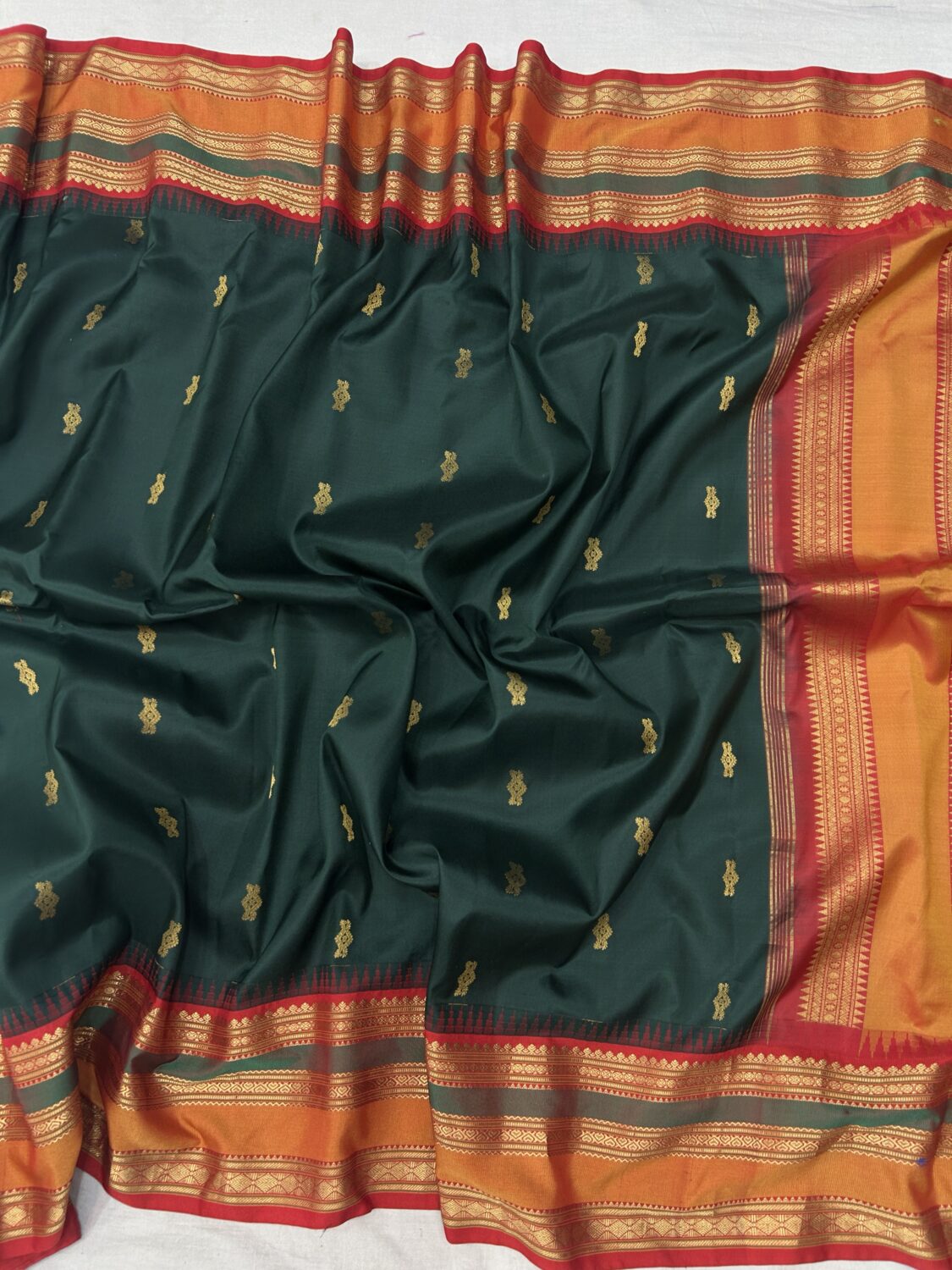 Bottle Green Pure Silk Gadwal Saree