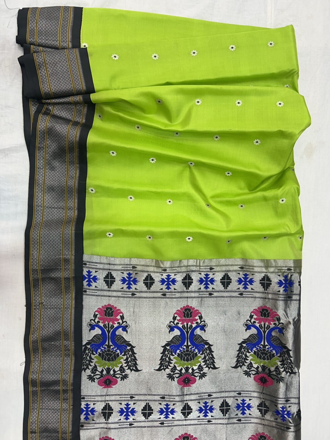 Lime Green Pure Silk Paithani Saree