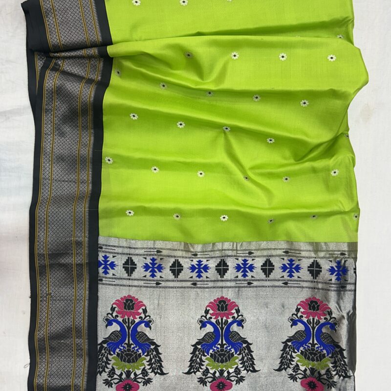 Lime Green Pure Silk Paithani Saree