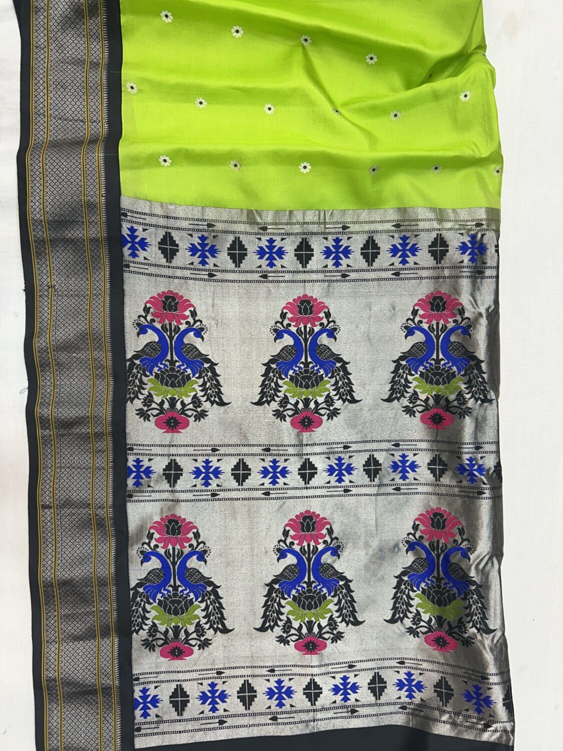 Lime Green Pure Silk Paithani Saree