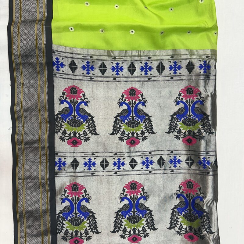 Lime Green Pure Silk Paithani Saree - view 2