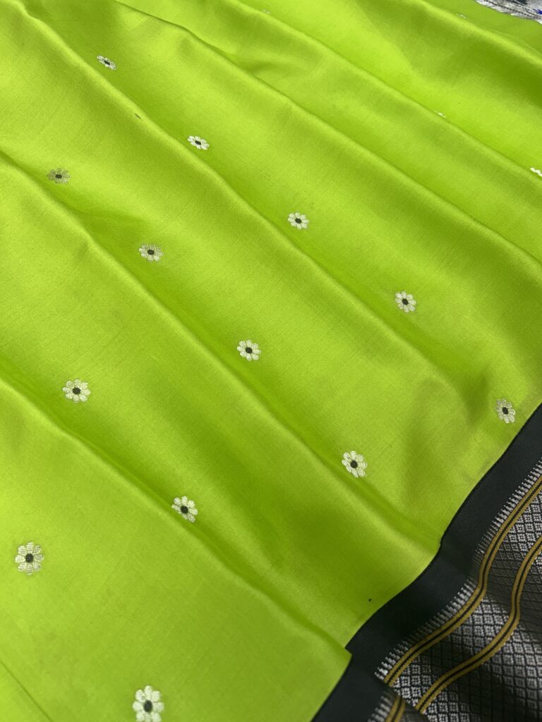 Lime Green Pure Silk Paithani Saree - view 3