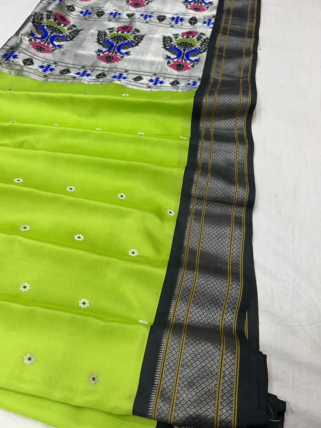 Lime Green Pure Silk Paithani Saree
