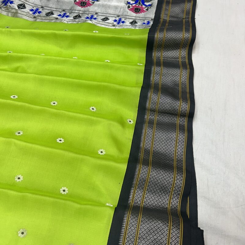 Lime Green Pure Silk Paithani Saree - view 4