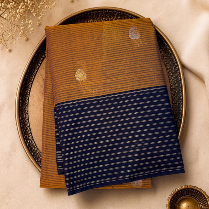 Mustard Navy Blue Contrast Sico Gadwal Saree