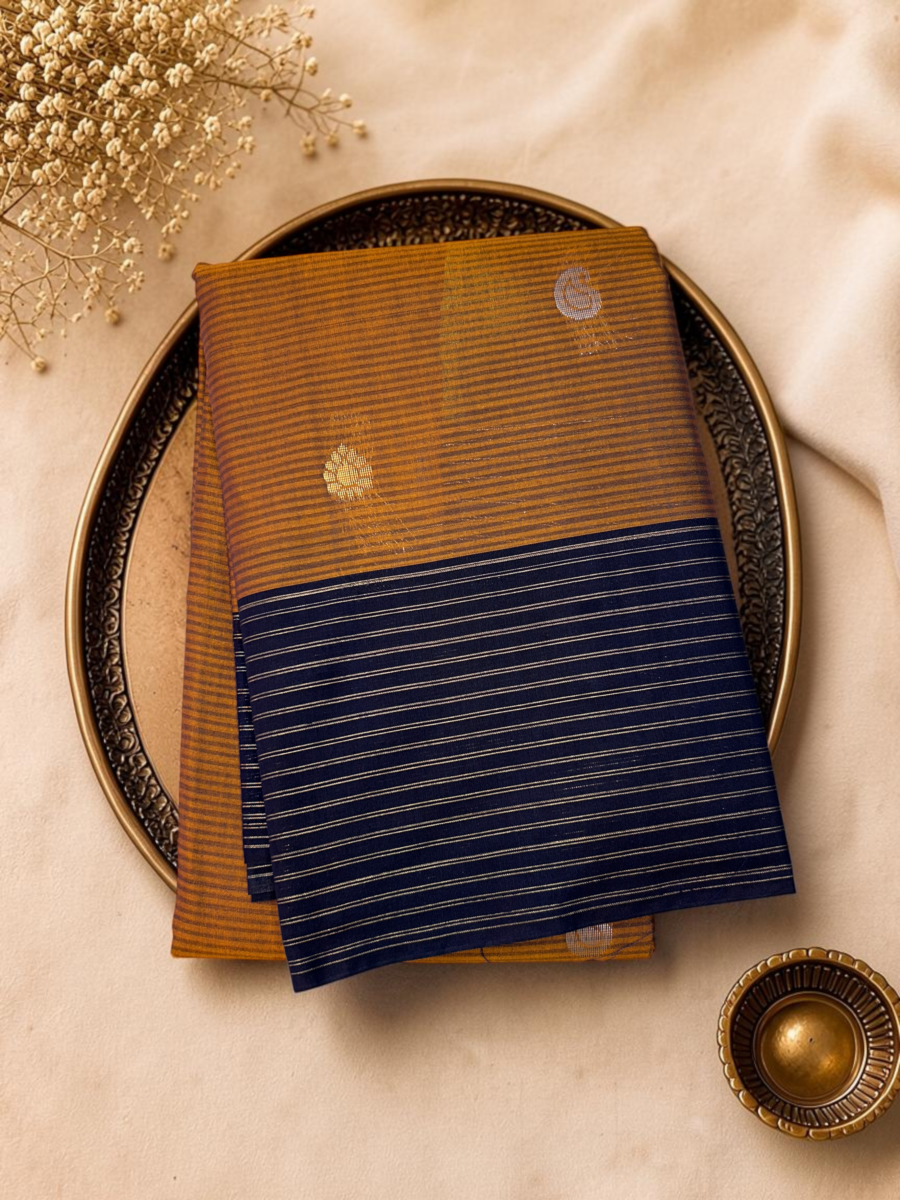 Mustard Navy Blue Contrast Sico Gadwal Saree