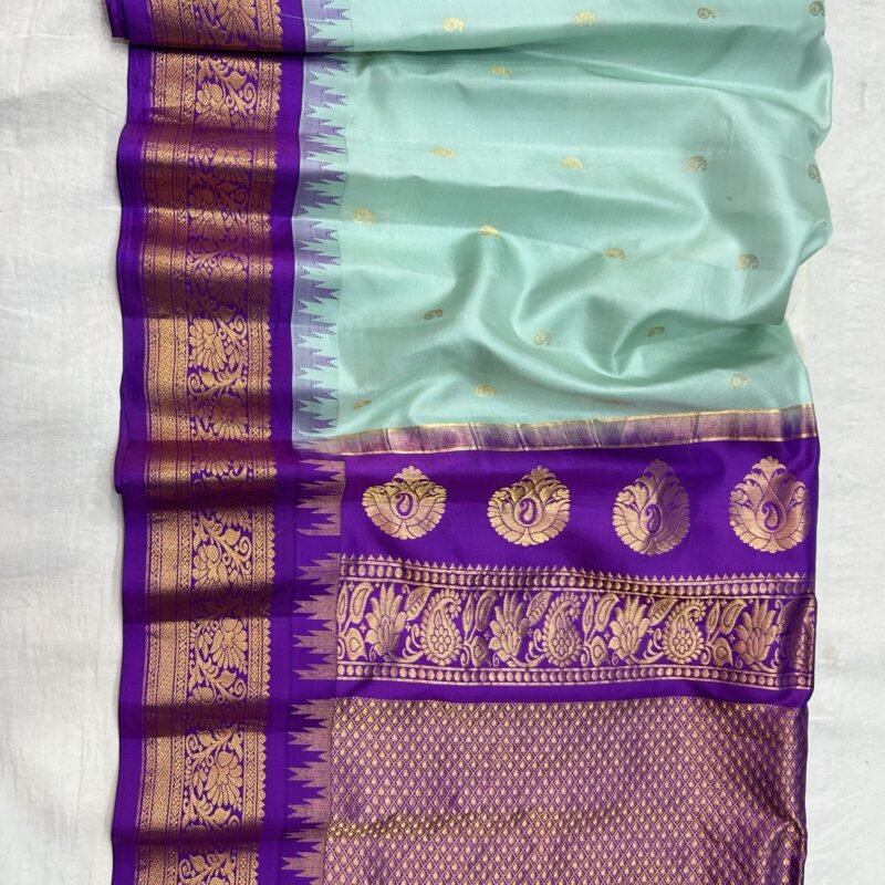 Sea Green Purple Pure Silk Gadwal Saree