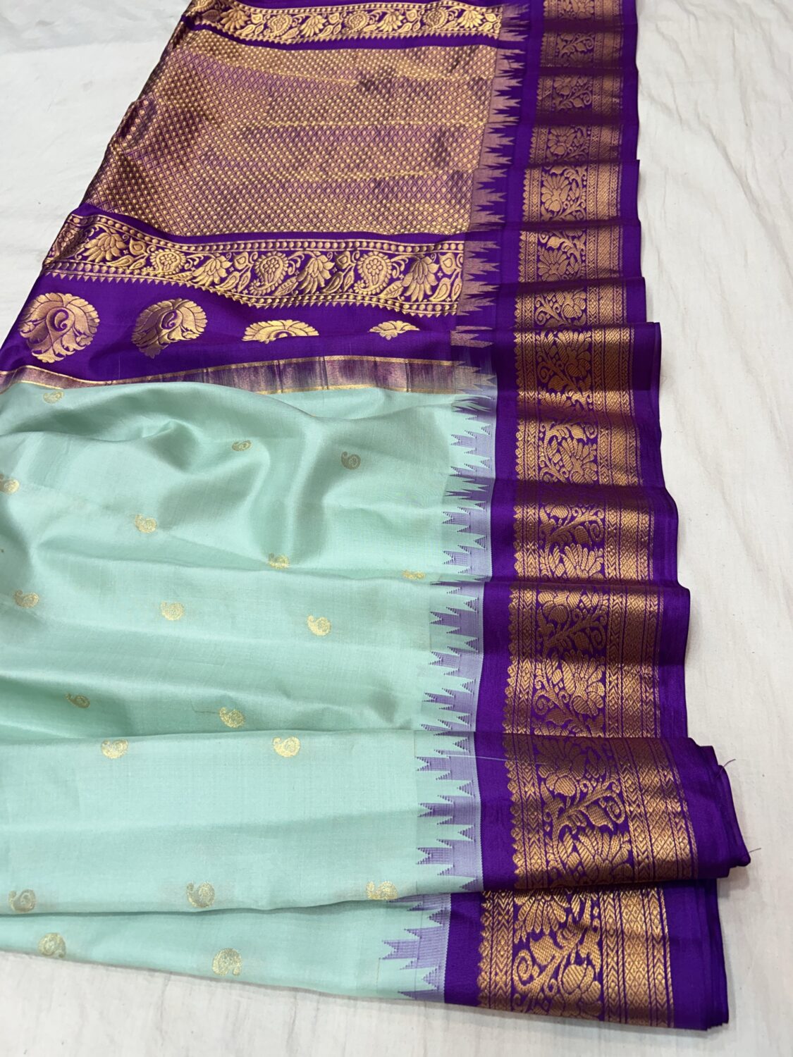 Sea Green Purple Pure Silk Gadwal Saree