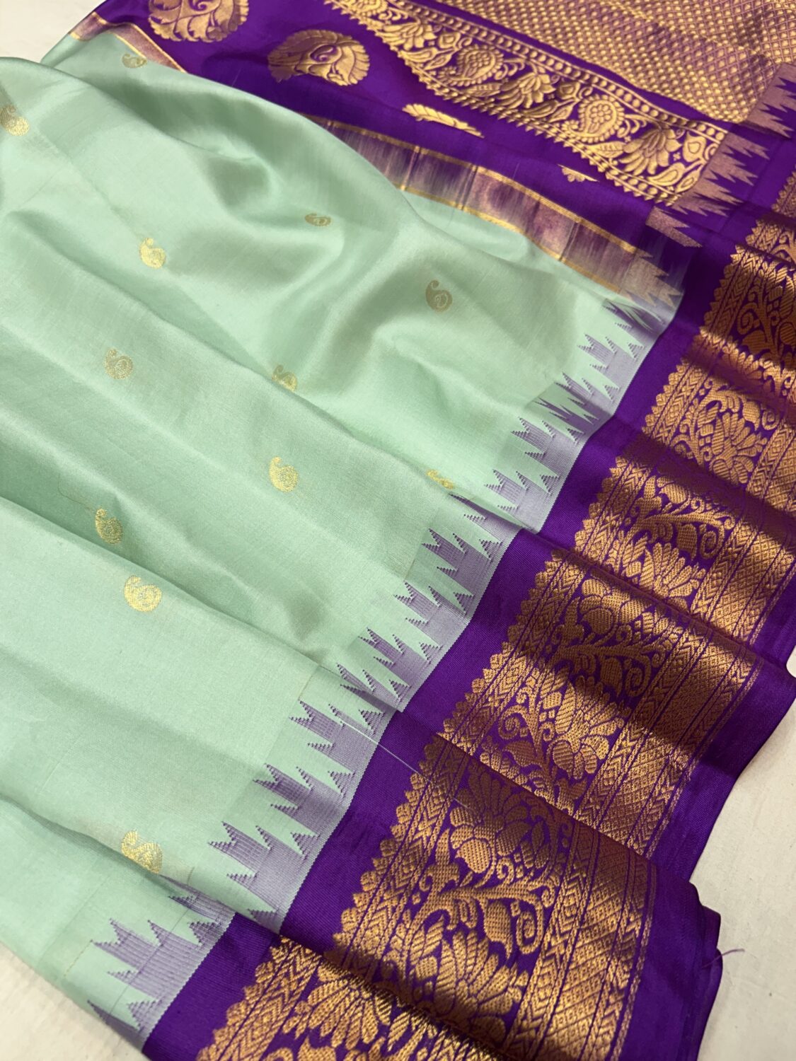 Sea Green Purple Pure Silk Gadwal Saree