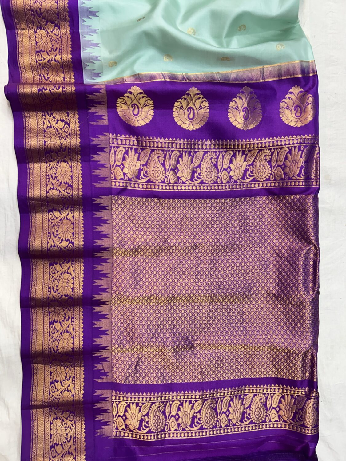 Sea Green Purple Pure Silk Gadwal Saree