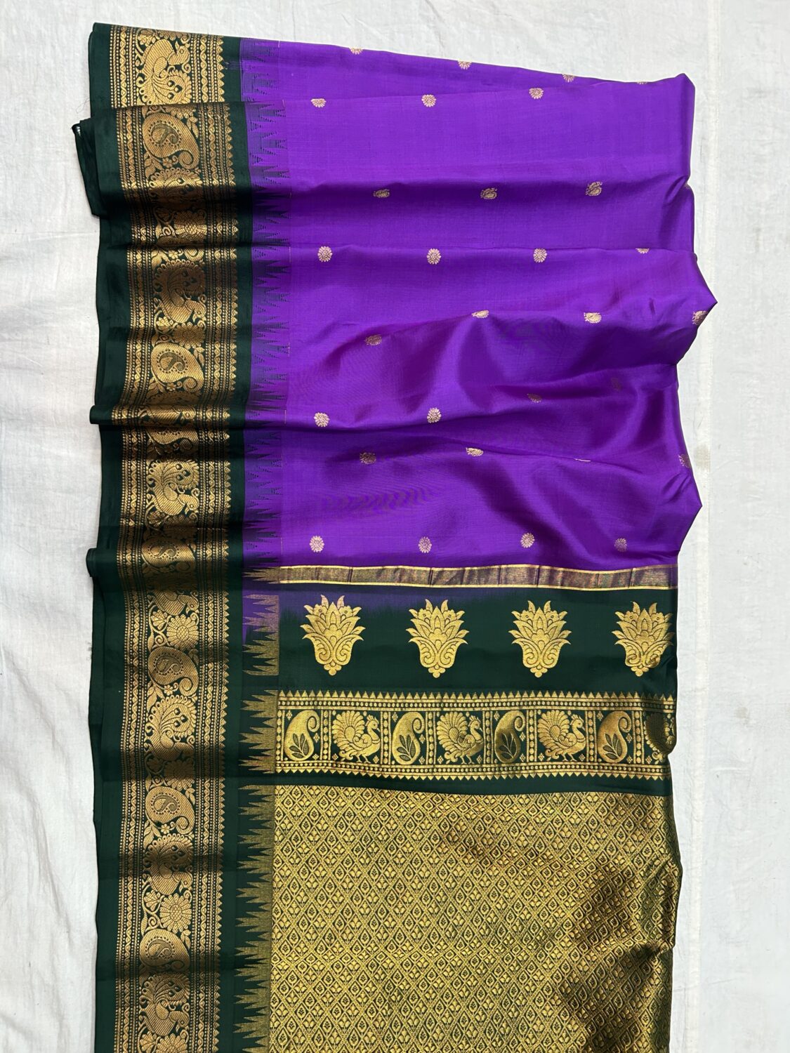 Purple Green Pure Silk Gadwal Saree